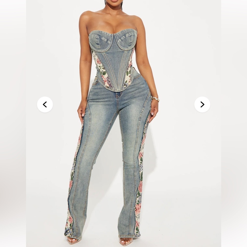 Floral Accent Blue Jeans & Corset